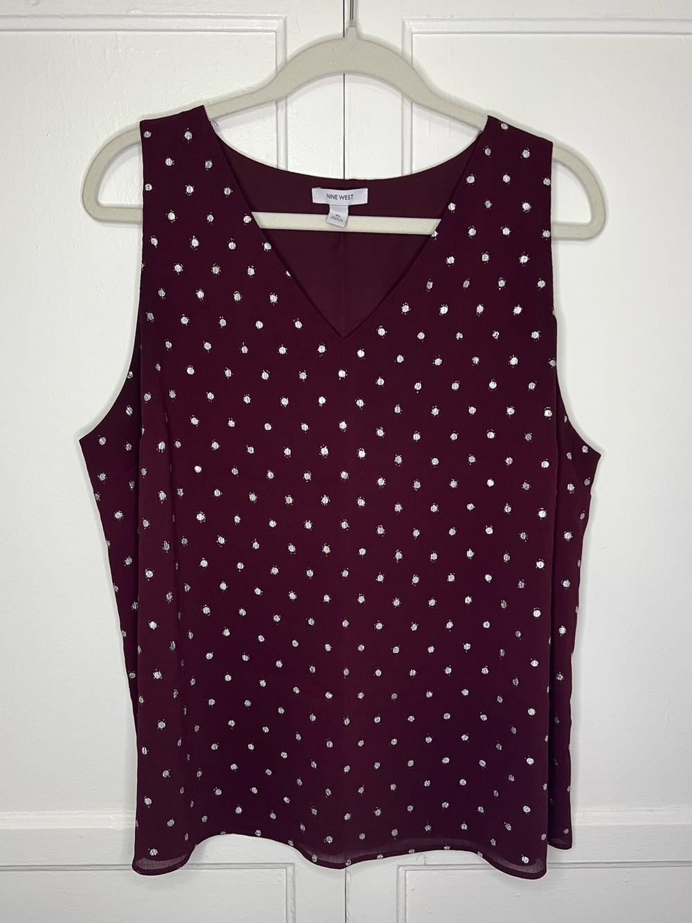 Women’s Nine West V-Neck Tank Top- Burgundy Polka Dot | XL